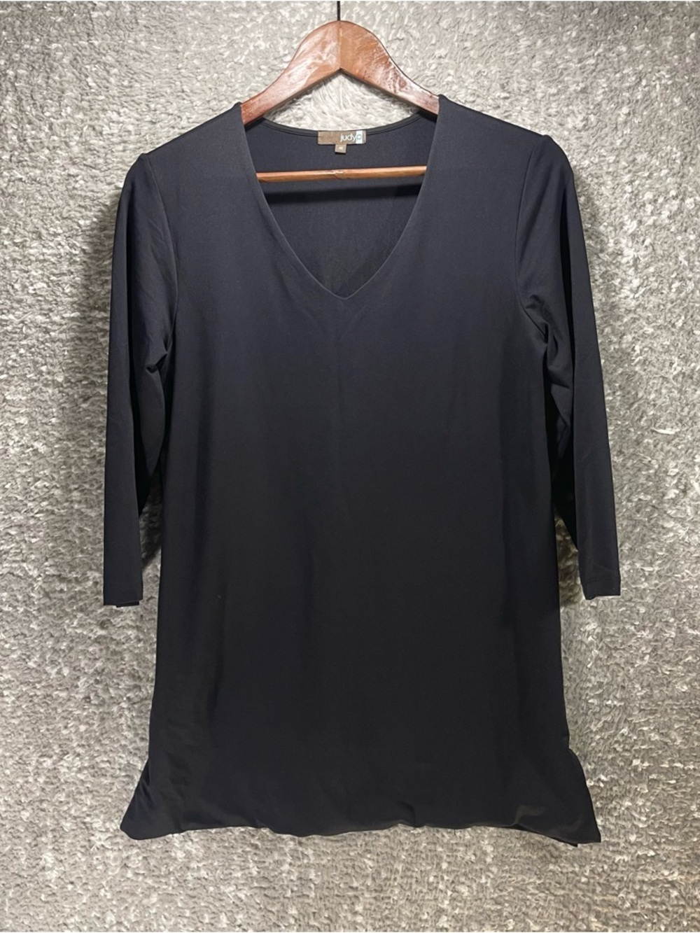Judy P V-Neck 3/4 Sleeve Black Blouse Top Tunic Microfiber Nylon UPF 50+ Medium